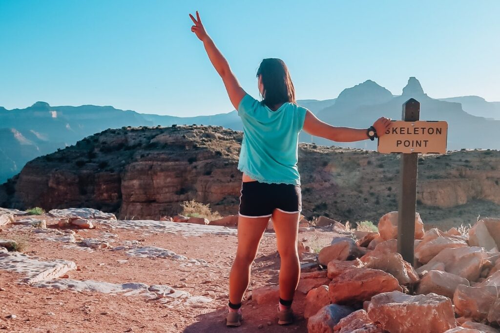 hiking from skeleton point on the south kaibab trail at grand canyon national park.