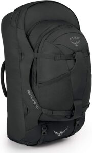 Osprey Fairpoint 70 litre backpacker in volcanic grey for the male form.