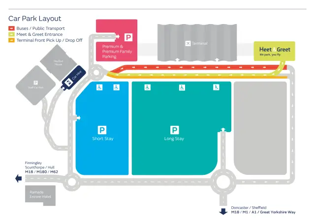 Doncaster airport drop off map and car park layout