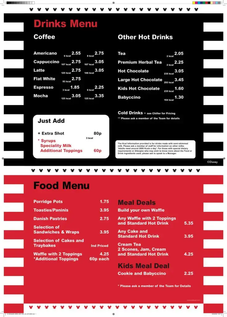 Disney cafe primark menu
