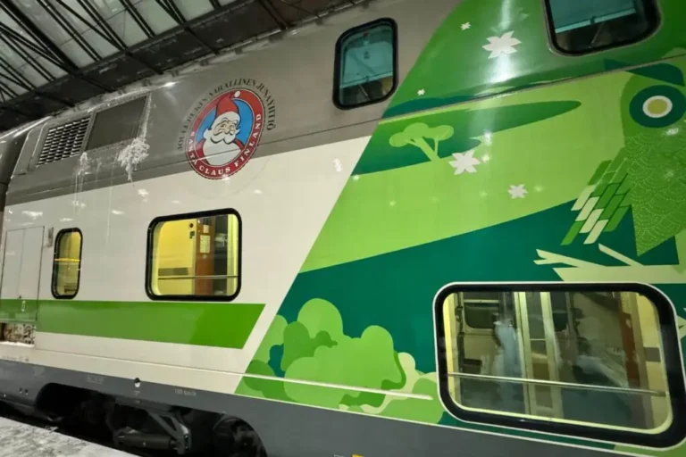 exterior of the santa claus express night train